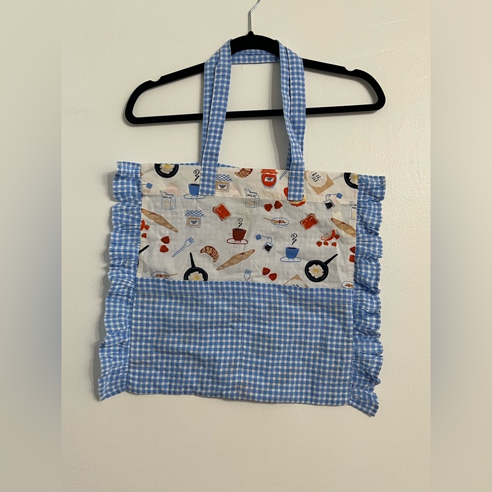 NWOT Anthropologie Apron Bag Blue Gingham Cottagecore Heirloom Tote